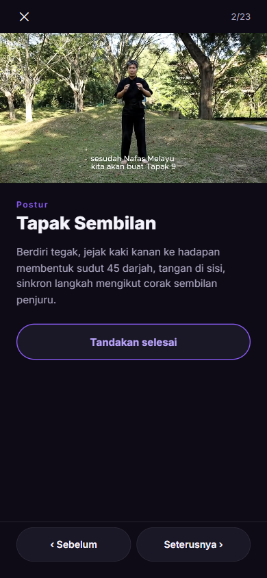Skrin pemain video teknik app Senaman Tua